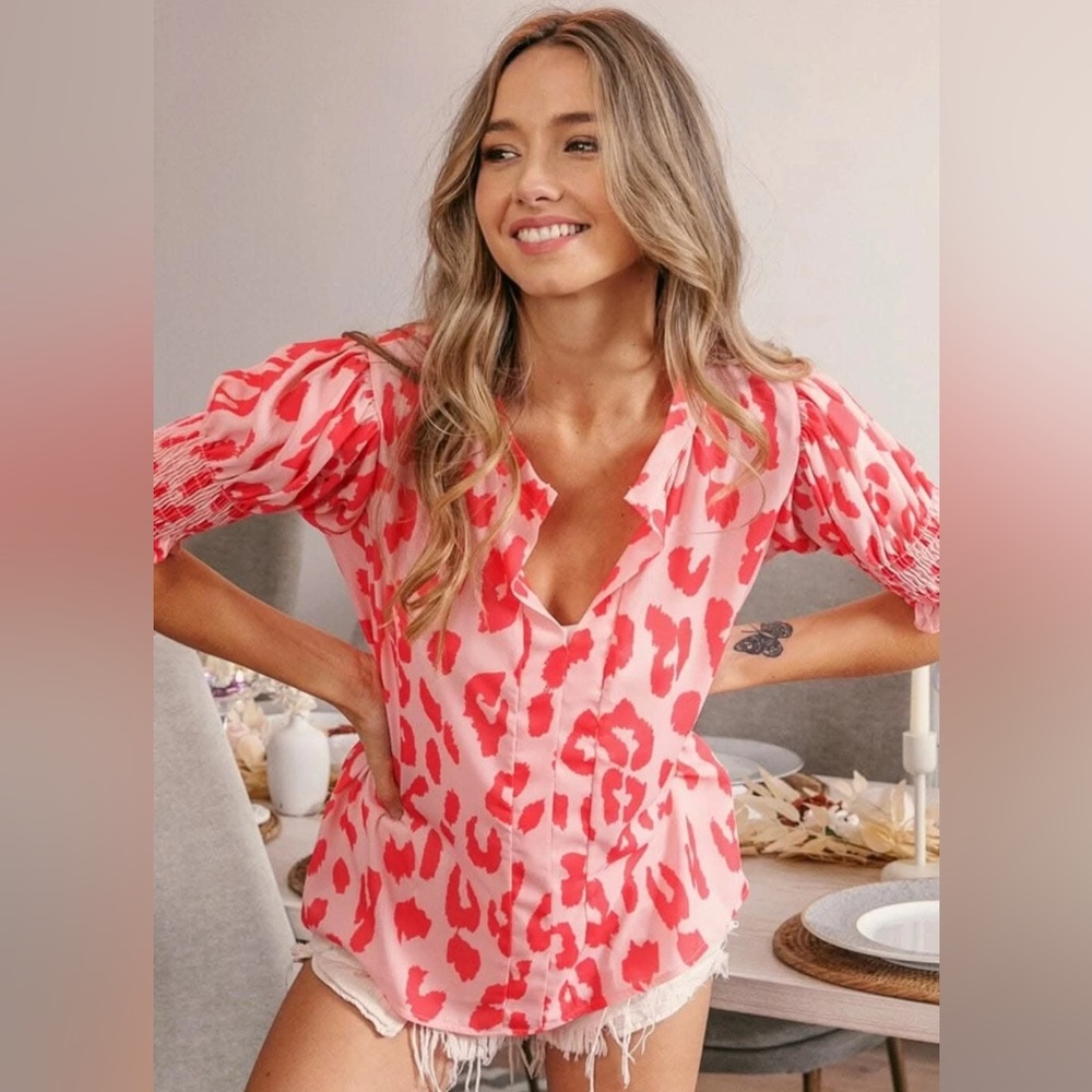 BiBi Pink Ruffled Peplum Blouse- M